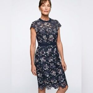 ANTONIO MELANI Navy Floral Lace Midi Dress Size 8